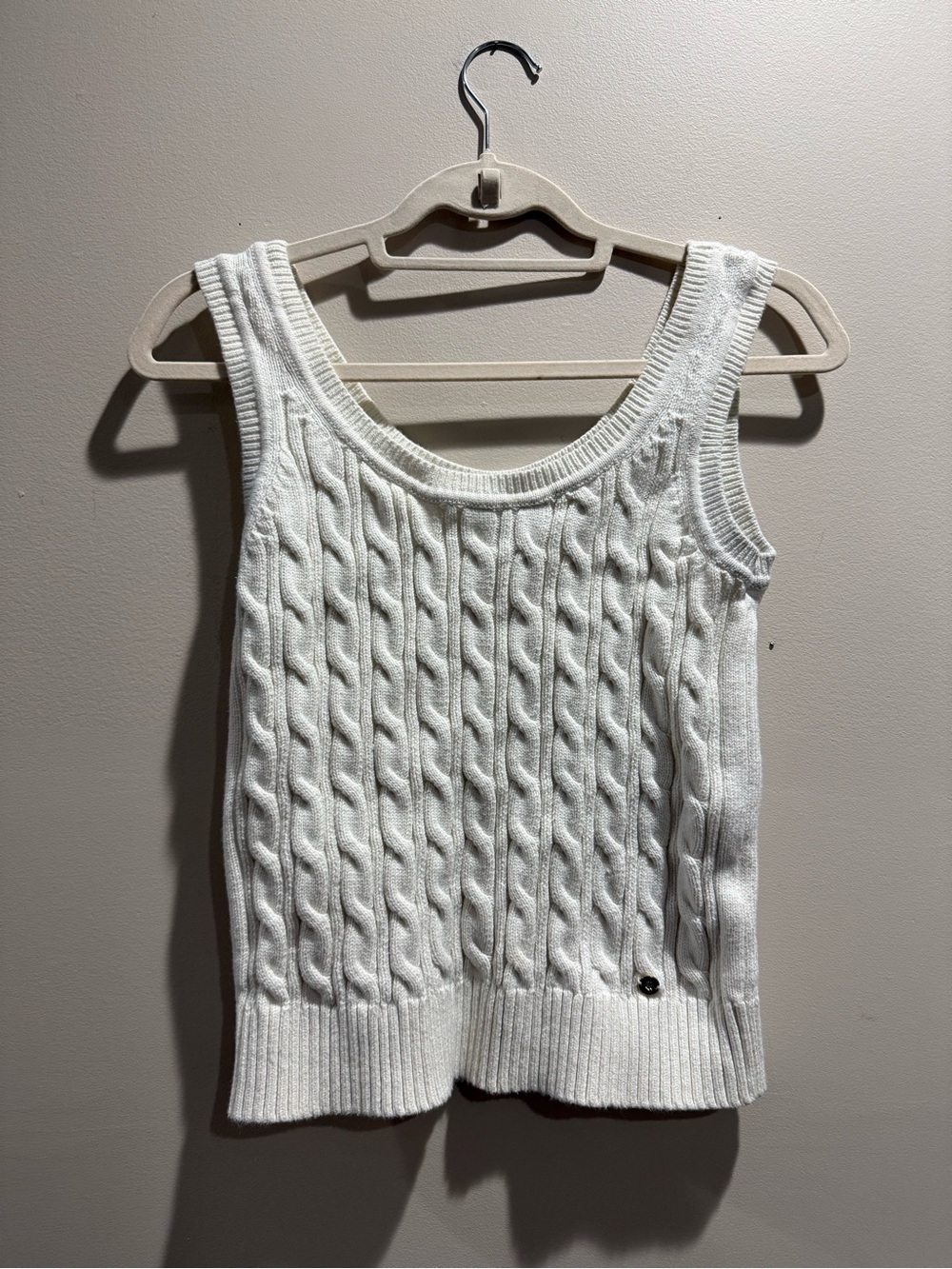 Tommy Hilfiger Cotton Cream Cable Knit Sleeveless Sweater Small